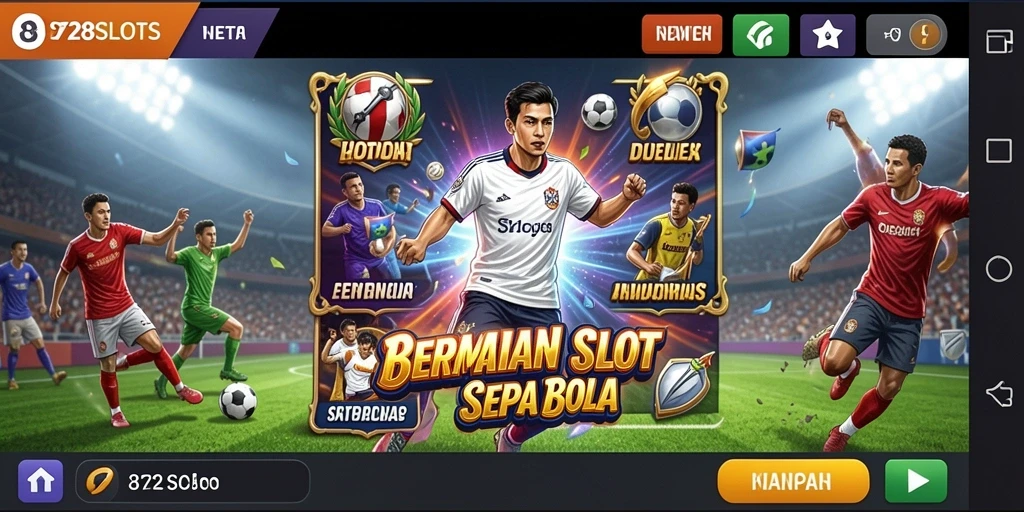 Tampilan gameplay 8728SLOTS dengan tema sepak bola yang menegangkan.