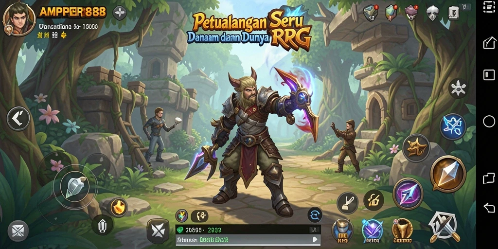 Screenshot utama AMPER88 menampilkan pertarungan epik dalam dunia RPG.