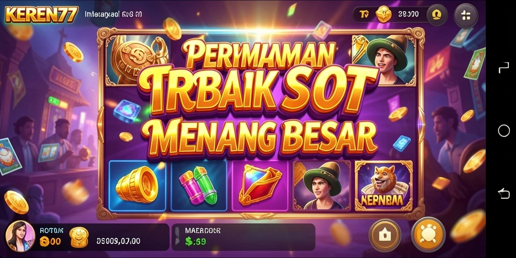Tampilan gameplay menarik pada KEREN77 dengan simbol slot berwarna-warni.