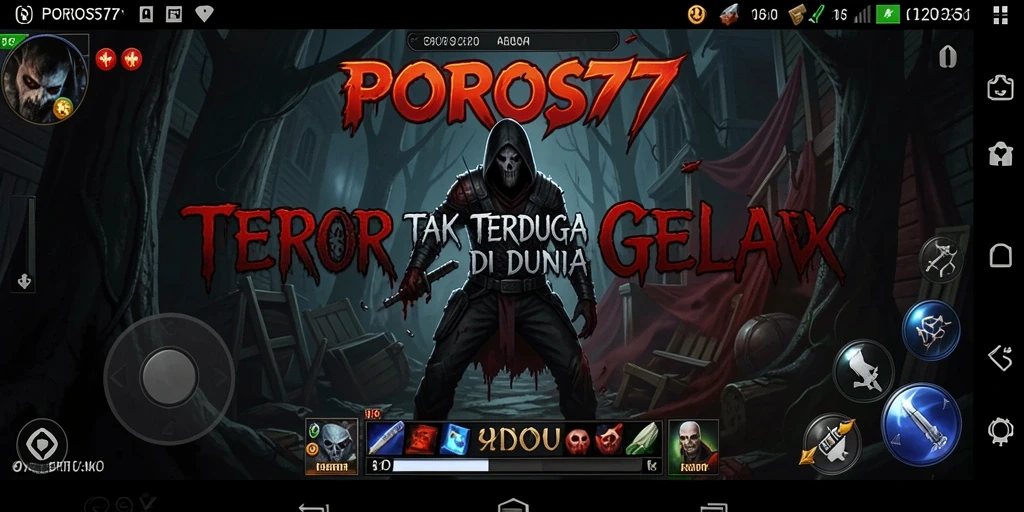 Tampilan gameplay POROS77 dengan suasana mencekam dan grafis menakutkan.