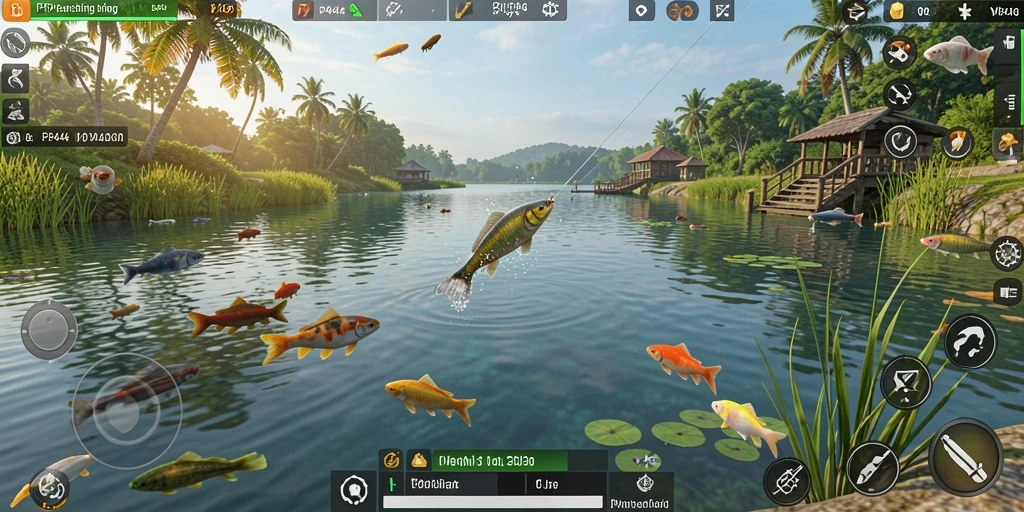 Screenshot gameplay PP444 yang menampilkan momen menangkap ikan.