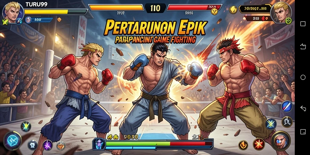 Tampilan seru dari gameplay pertarungan TURU99 yang menegangkan.
